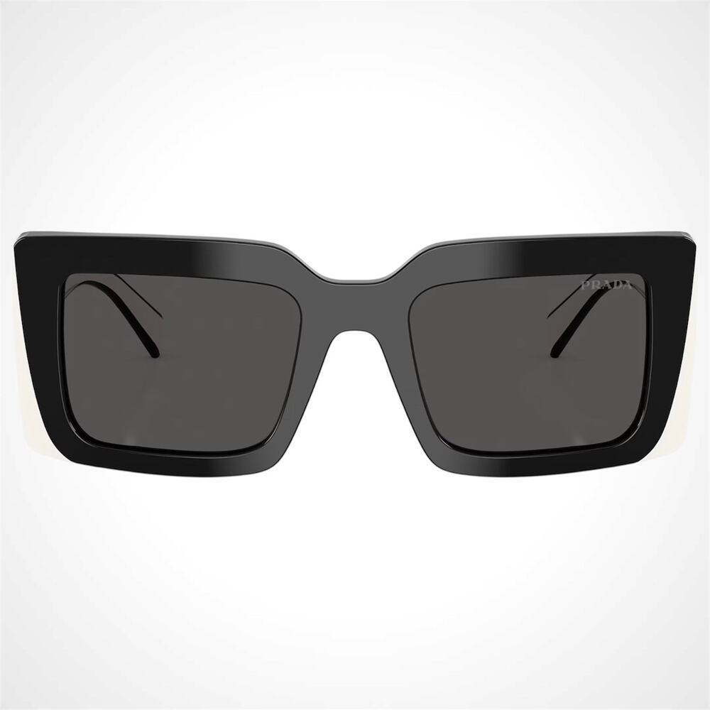 New PRADA Sunglasses Black White Talc Gold Symbole Logo Womens Rectangle - Picture 2 of 6